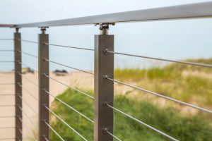 Stainless steel cable railing by the sea