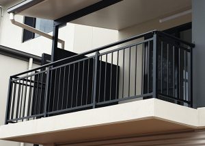 Aluminum vertical balcony railing in matte black