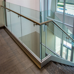 Satin finish Aluminum glass railing installed on stairs 