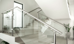 stainless steel post-and-railing glass railings